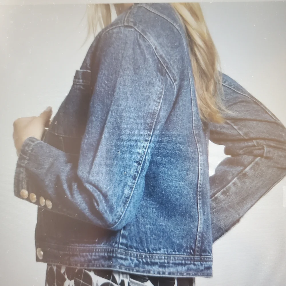 APNY Collarless Denim Jacket with Gold Buttons SZ Small - Picture 2 of 5